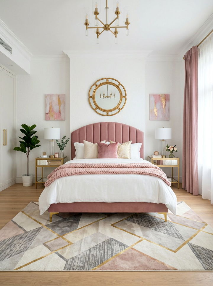 Pink Channel Tufted Headboard - 30 mid-century glam bedroom ideas