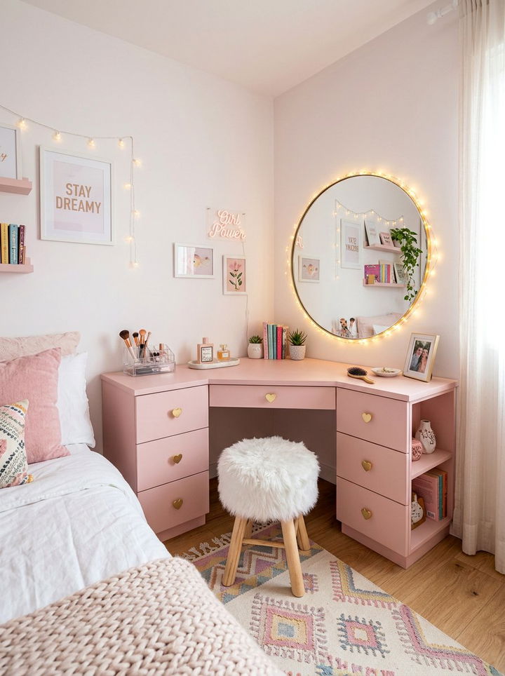 Pink Corner Vanity For Teen Girl - 30 bedroom corner vanity ideas