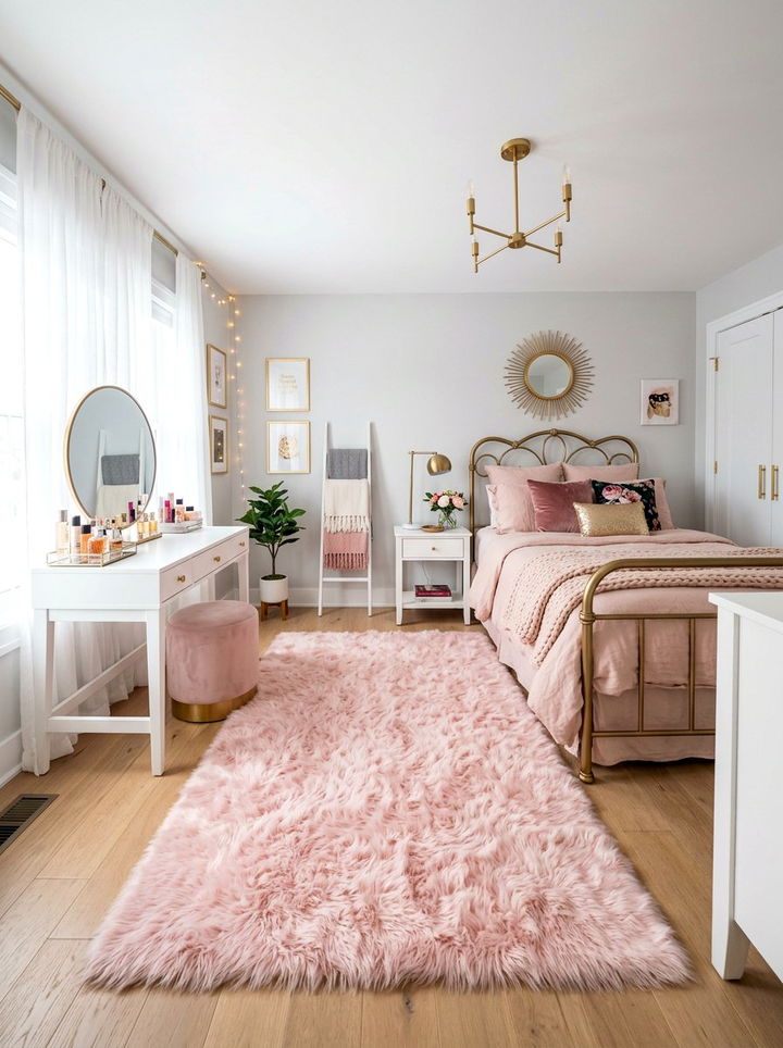 Pink Faux Fur Rug Bedroom - 30 bedroom shag rugs
