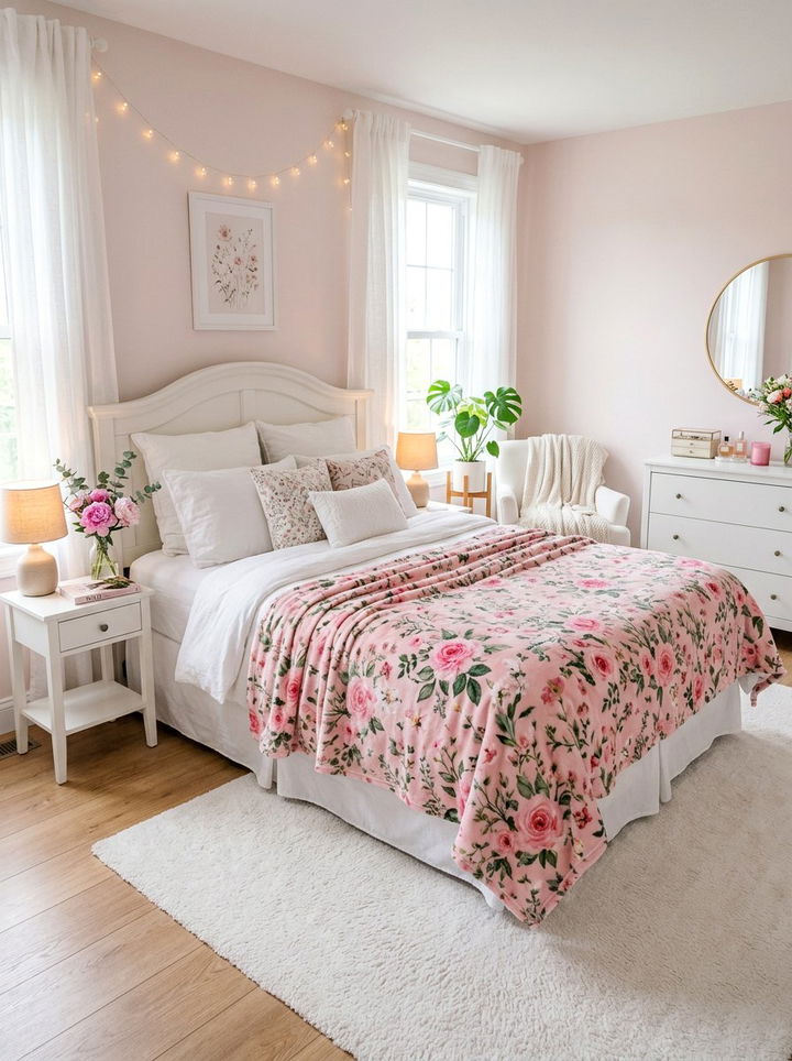 Pink Floral Fleece Blanket - 30 bedroom fleece blankets