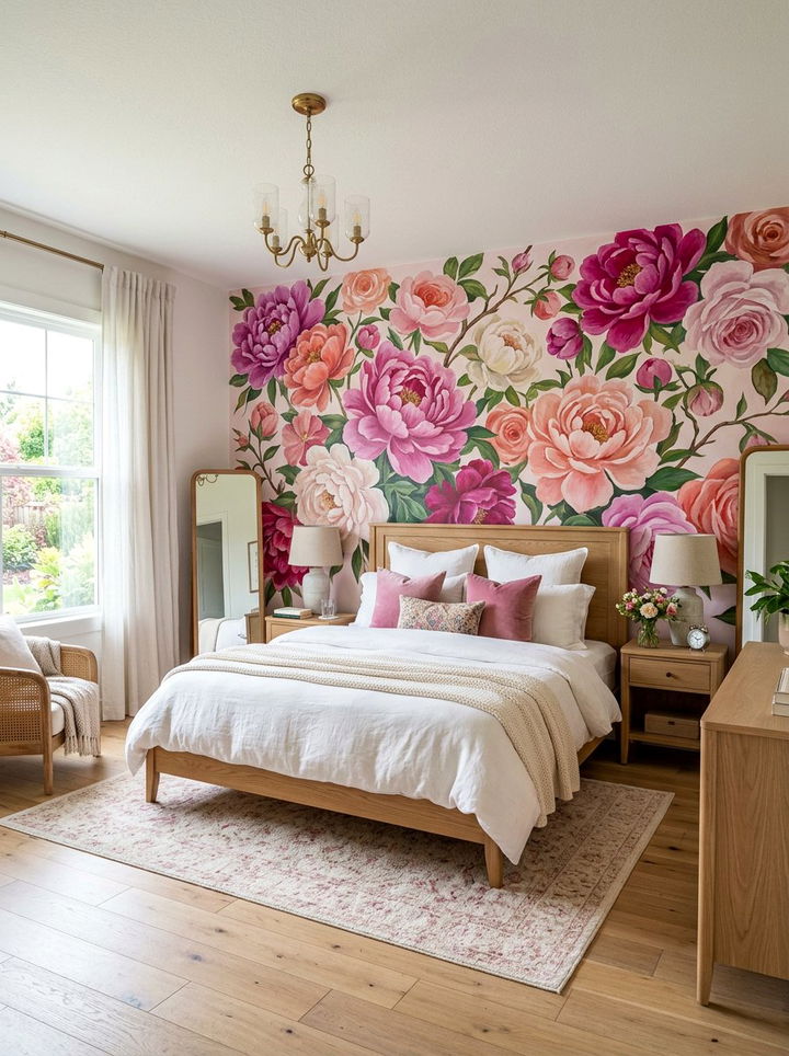 Pink Floral Mural Bedroom - 30 hot pink bedroom ideas