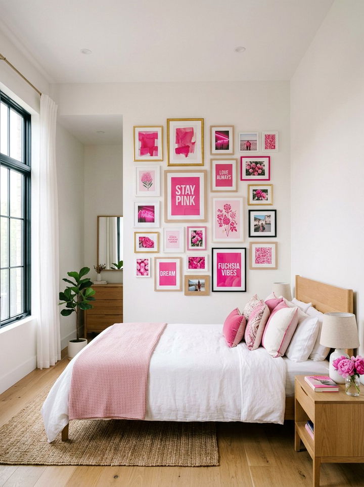 Pink Gallery Wall Bedroom - 30 hot pink bedroom ideas