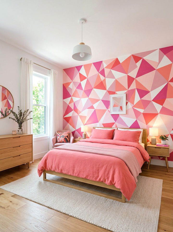 Pink Geometric Pattern Bedroom - 30 pastel pink bedroom ideas