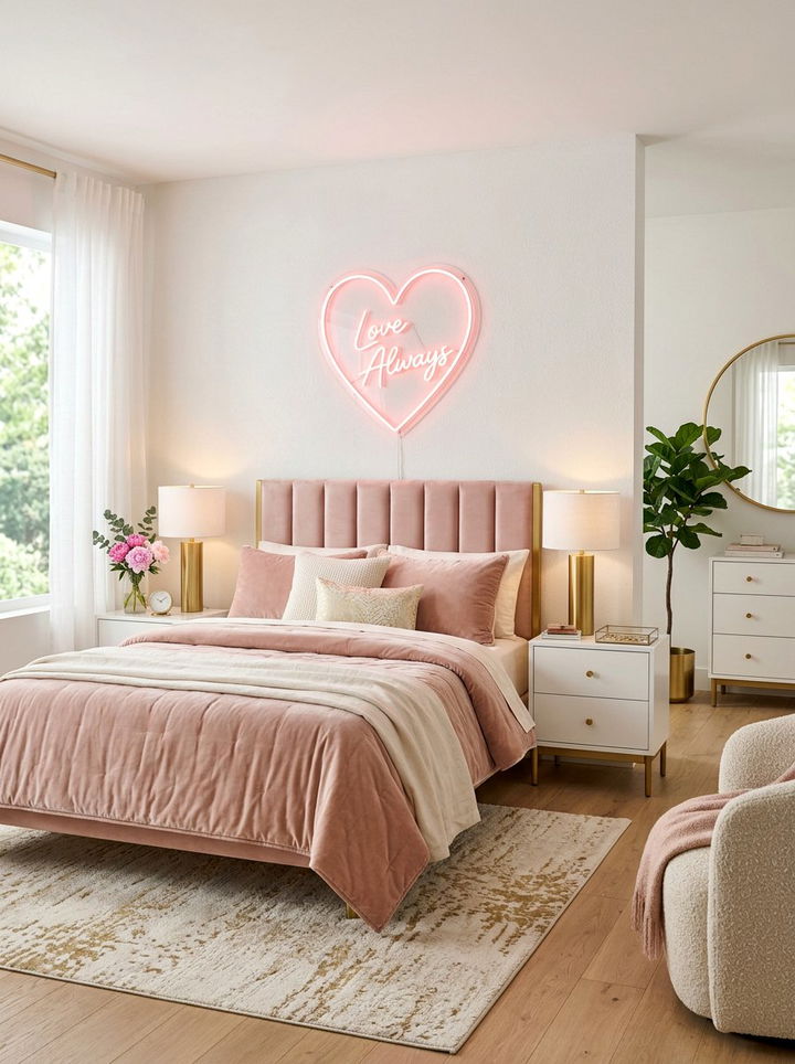Pink Heart Neon Sign - 30 bedroom neon signs
