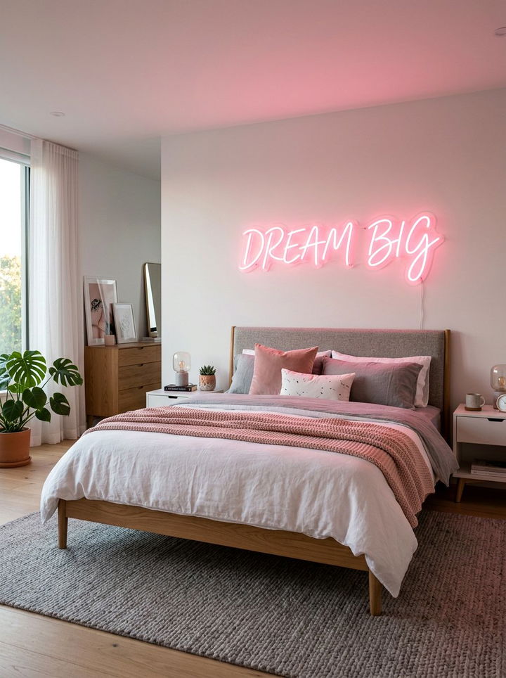 Pink Neon Sign Decor - 30 millennial pink bedroom ideas