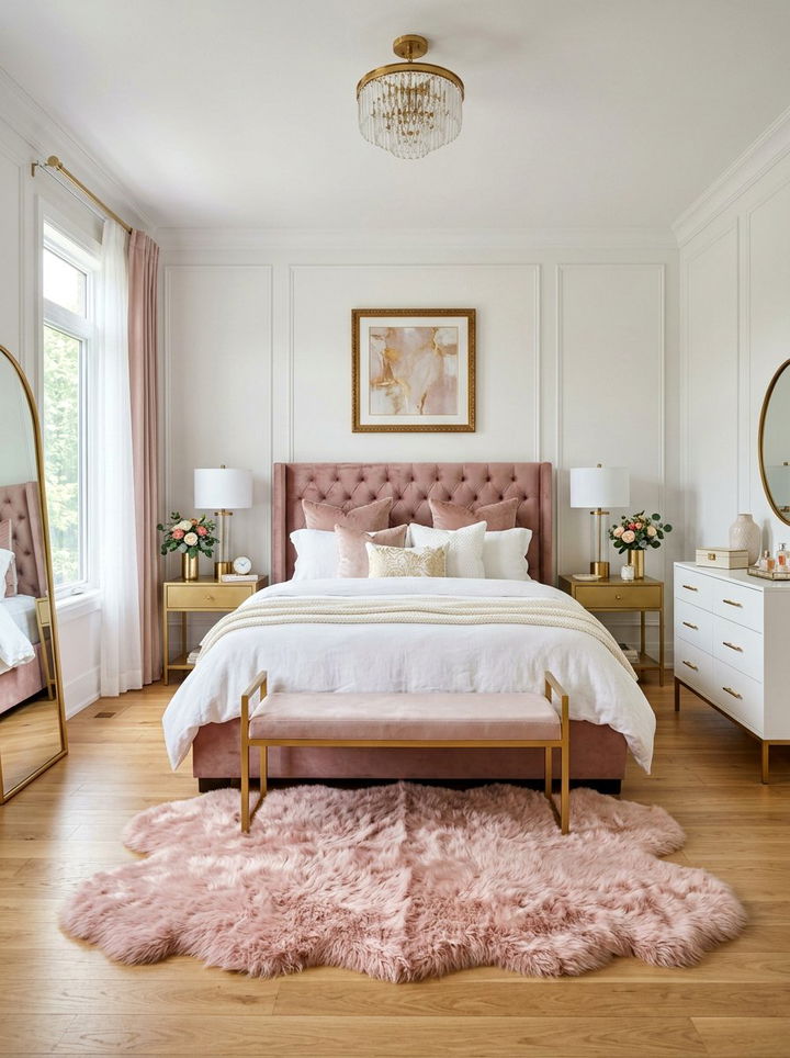Pink Sheepskin Accent - 30 sheepskin bedroom ideas
