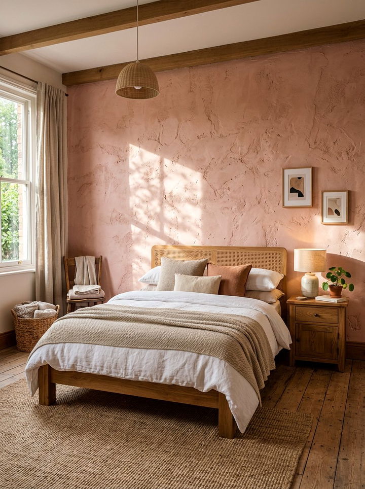Pink Textured Plaster Wall - 30 millennial pink bedroom ideas