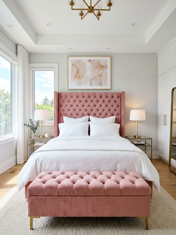 Pink Velvet Headboard Bedroom - 30 pastel pink bedroom ideas