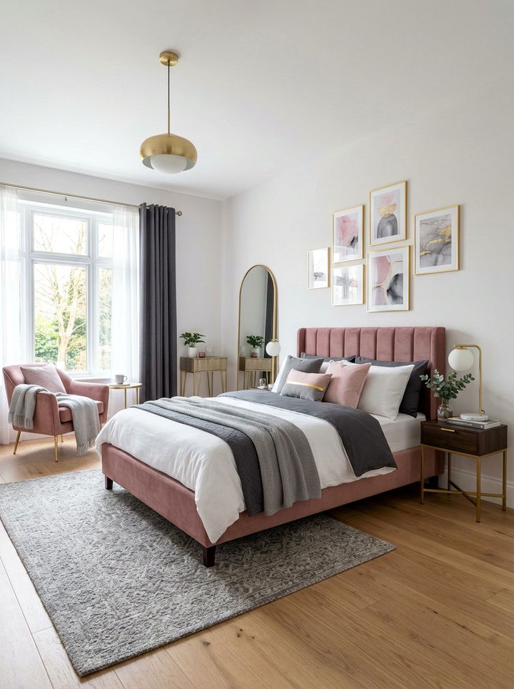 Pink Velvet Modern Bedroom - 30 modern glam bedroom ideas