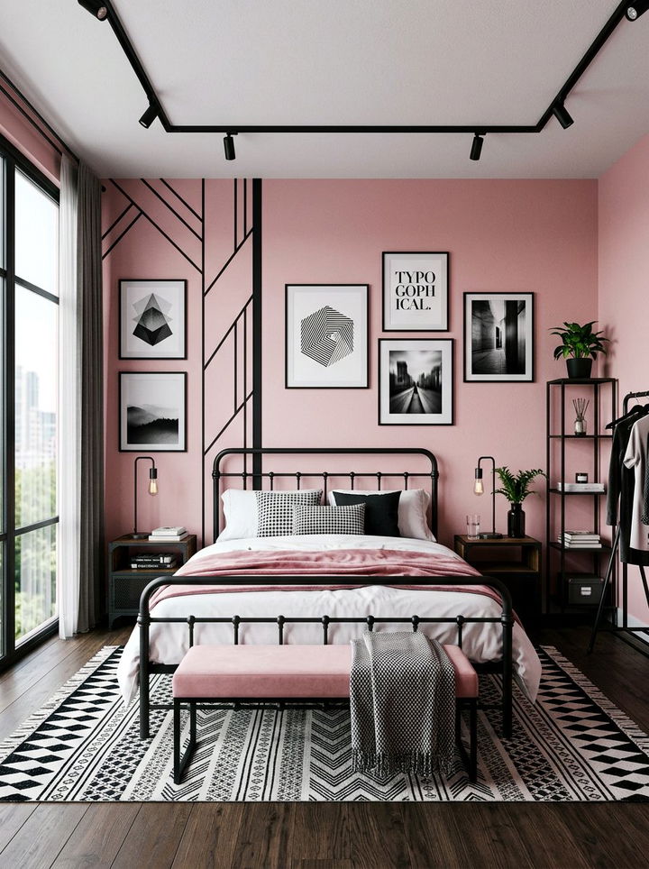 Pink Walls Black Accents - 30 bedroom dusty pink walls