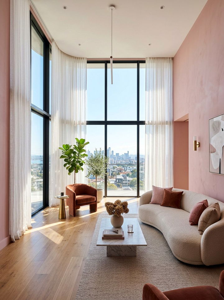 Pink Walls Floor To Ceiling Windows - 30 bedroom dusty pink walls