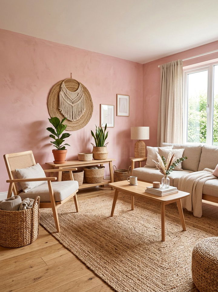 Pink Walls Jute Rug - 30 bedroom dusty pink walls