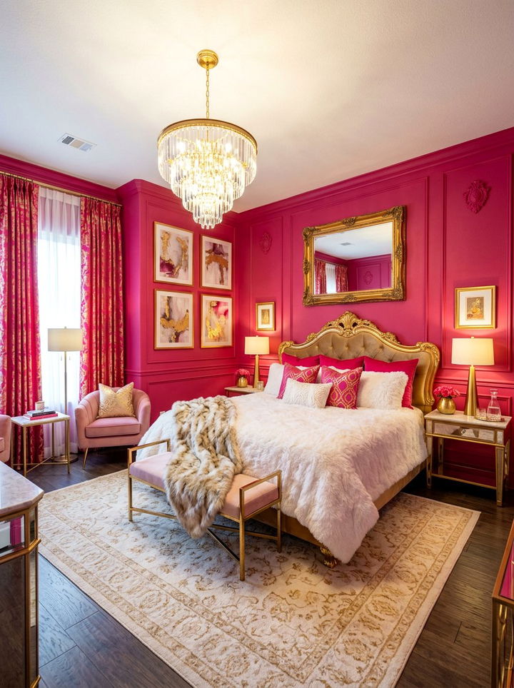 Pink and Gold Bedroom - 30 hot pink bedroom ideas