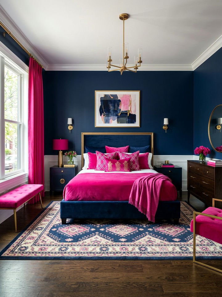 Pink and Navy Blue Bedroom - 30 hot pink bedroom ideas