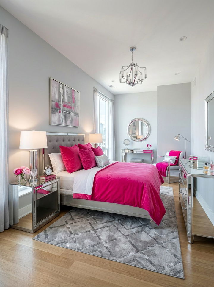 Pink and Silver Modern Bedroom - 30 hot pink bedroom ideas