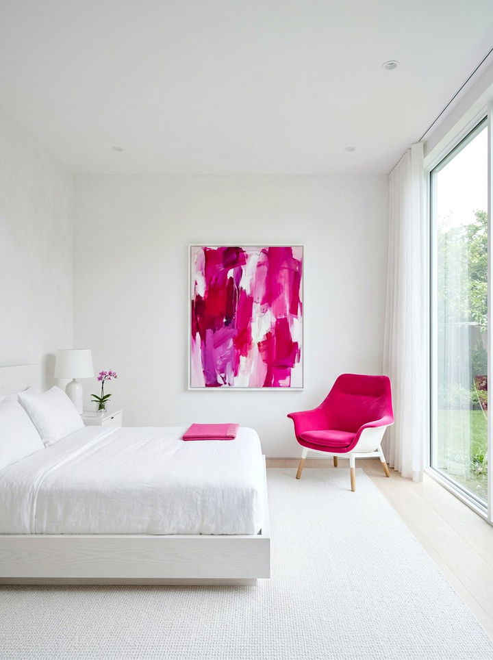 Pink and White Minimalist Bedroom - 30 hot pink bedroom ideas