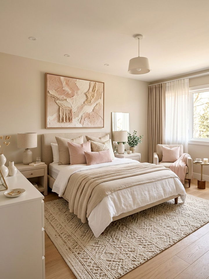 Pink and beige neutral bedroom - 30 pale pink bedroom ideas