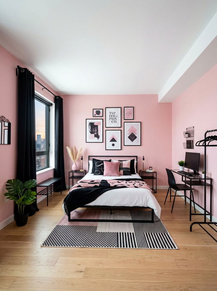 Pink and black modern bedroom - 30 pale pink bedroom ideas