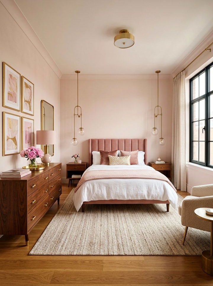 Pink and brass bedroom - 30 pale pink bedroom ideas