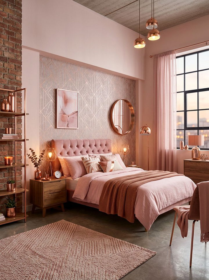 Pink and copper bedroom - 30 pale pink bedroom ideas