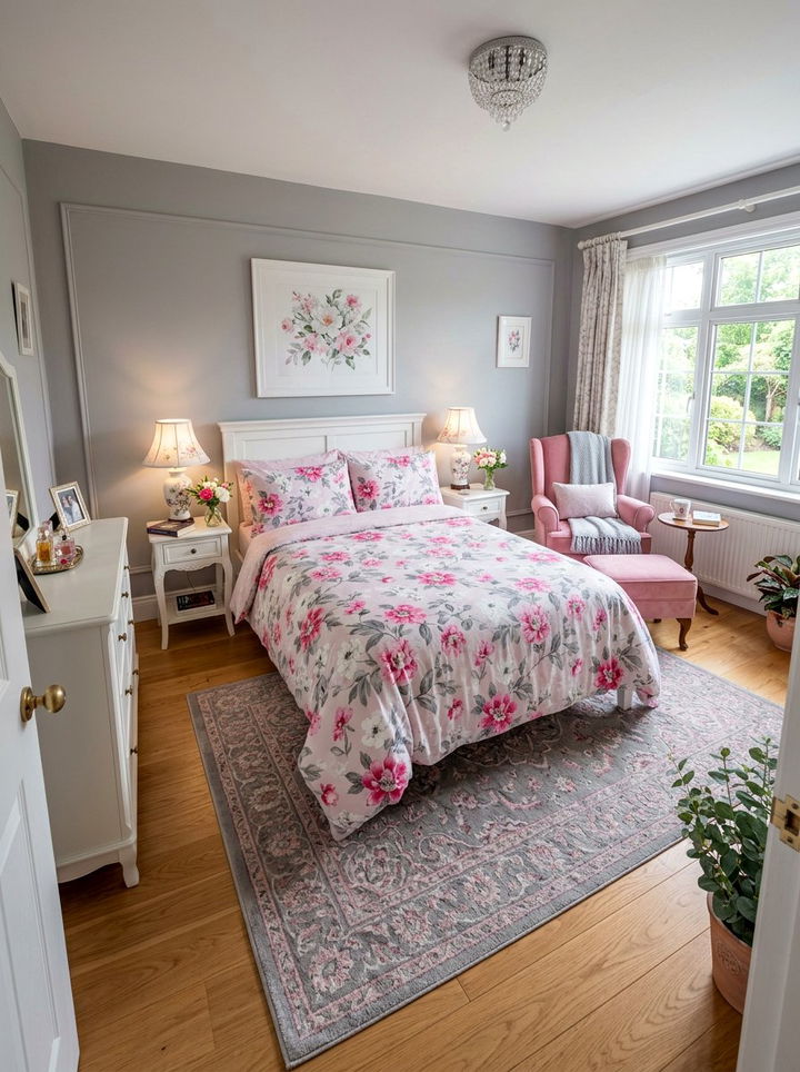 Pink and gray floral bedroom - 30 pink and gray bedroom ideas