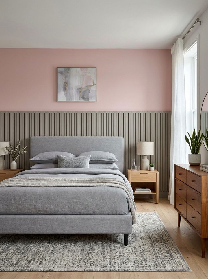 Pink and gray paneling bedroom - 30 pink and gray bedroom ideas