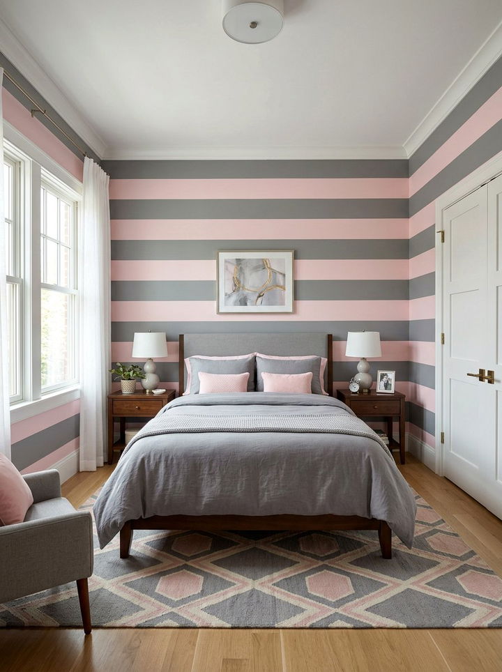 Pink and gray striped bedroom - 30 pink and gray bedroom ideas