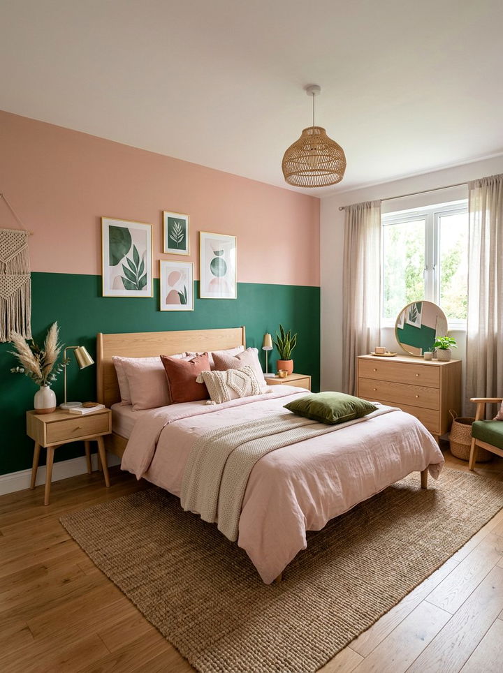 Pink and green bedroom color blocking - 30 bedroom color blocking ideas