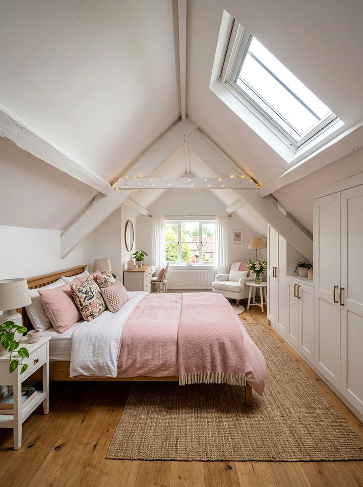 Pink and white attic bedroom - 30 pink and white bedroom ideas