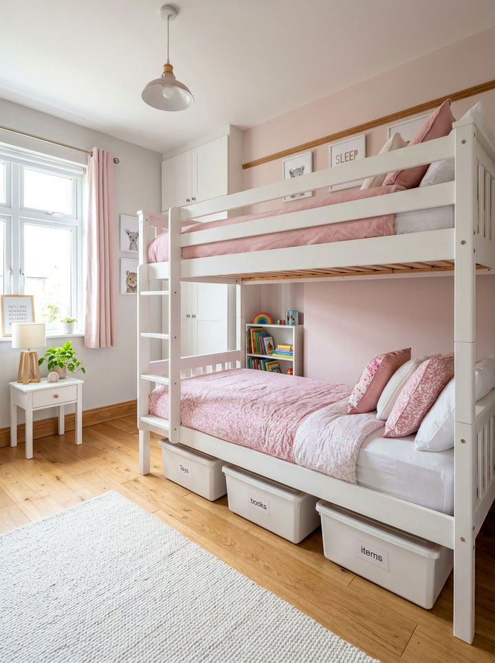 Pink and white bunk bed room - 30 pink and white bedroom ideas
