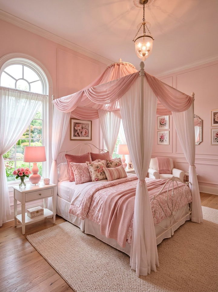 Pink and white canopy bed room - 30 pink and white bedroom ideas