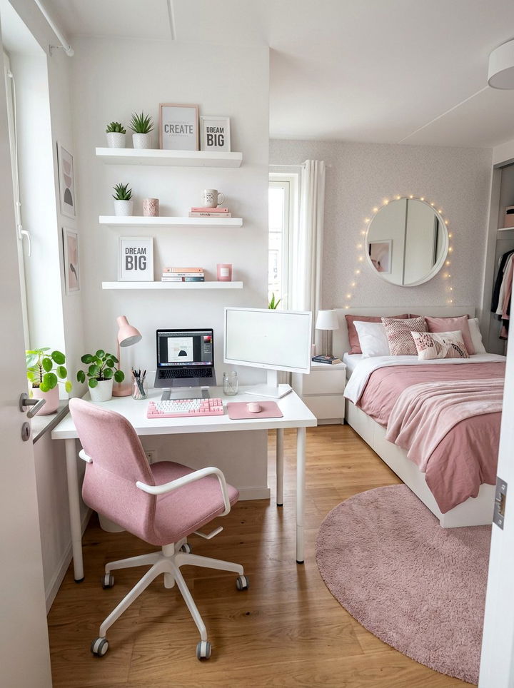 Pink and white workspace bedroom combo - 30 pink and white bedroom ideas