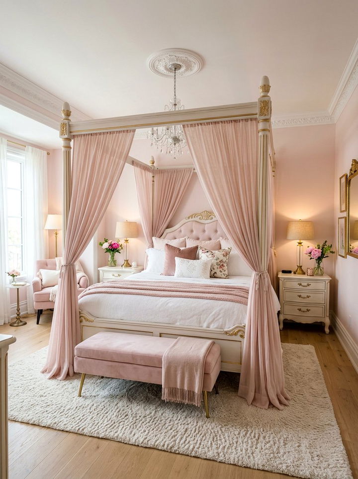 Pink canopy bed - 30 princess bedroom ideas