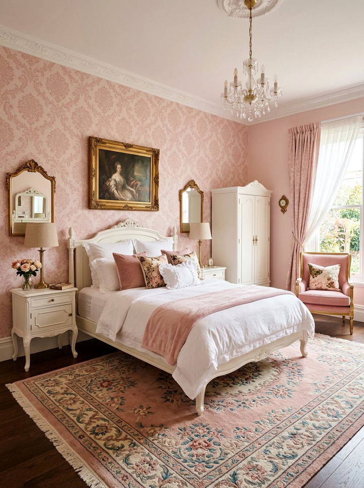 Pink damask wallpaper - 30 bedroom damask wallpapers