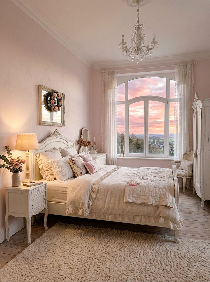 Pink sky and cream bedroom - 30 sunset inspired bedroom color ideas