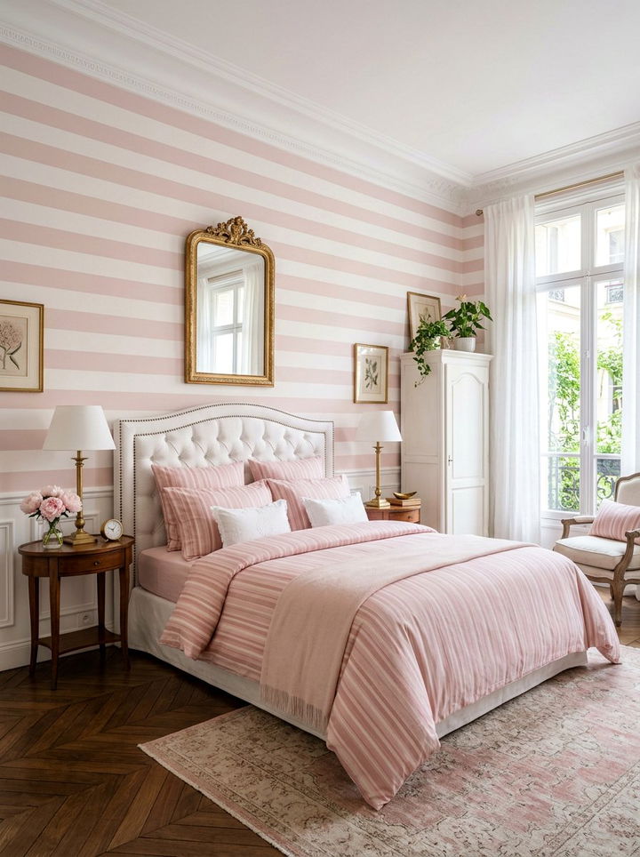 Pink striped bedroom - 30 bedroom striped bedding ideas