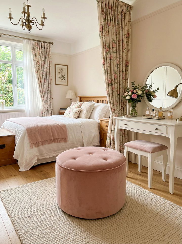 Pink velvet pouf - 30 bedroom poufs