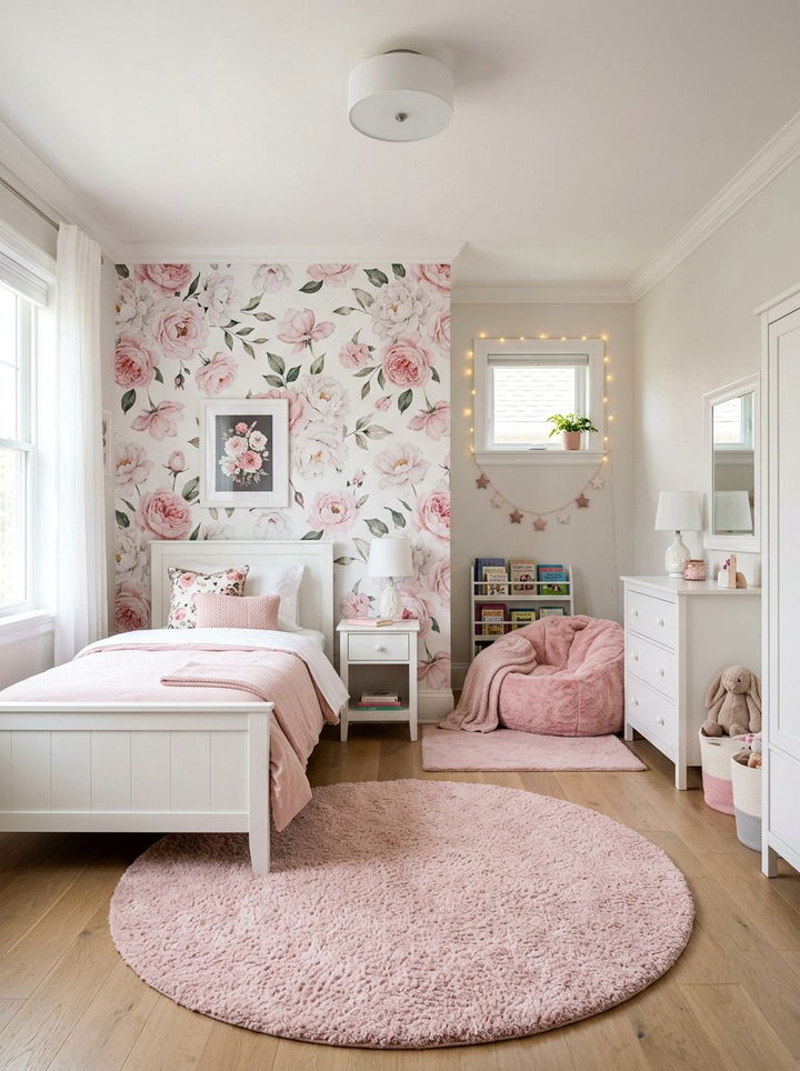 Pink white floral girls bedroom - 30 pinkish white bedroom ideas