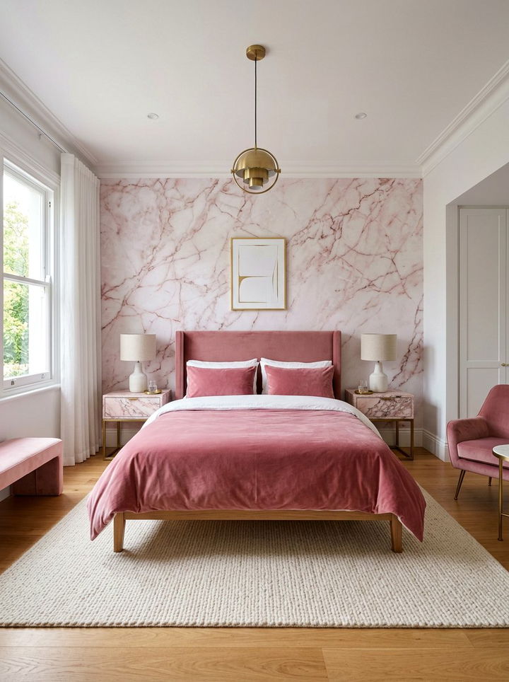 Pink white marble textured bedroom - 30 pinkish white bedroom ideas