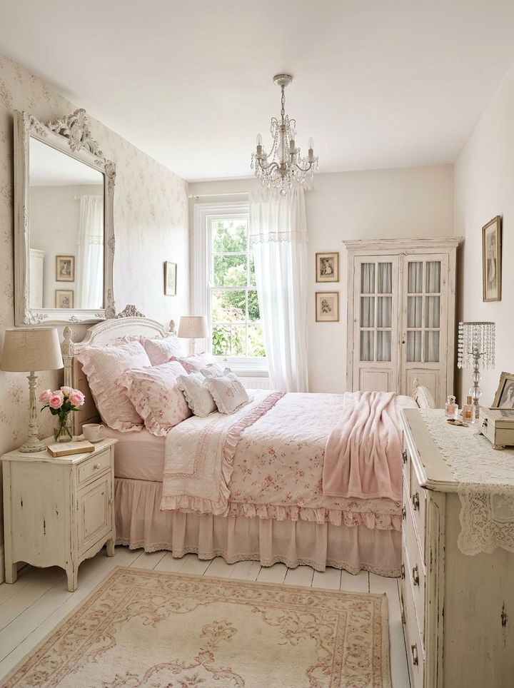 Pink white shabby chic bedroom - 30 pinkish white bedroom ideas