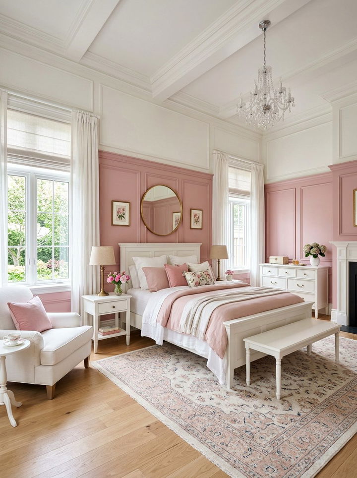 Pink white wood paneling bedroom - 30 pinkish white bedroom ideas