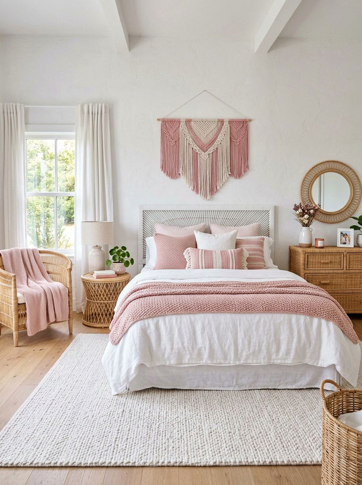Pink white woven texture bedroom - 30 pinkish white bedroom ideas