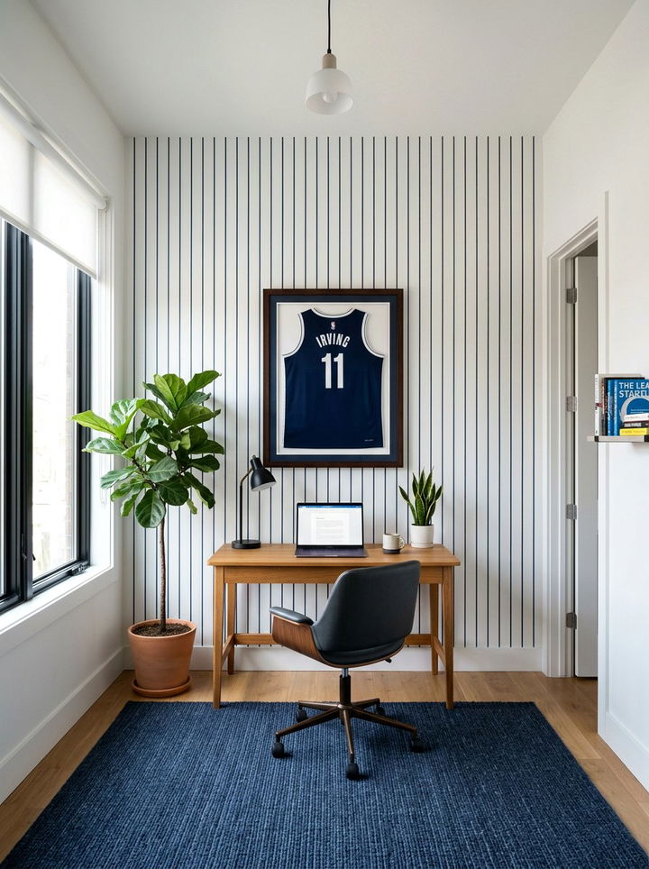 Pinstripe Accent Wall - 30 baseball bedroom ideas
