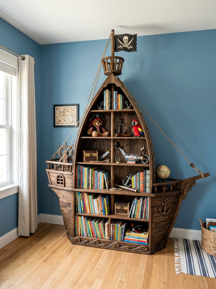 Pirate Ship Bookshelf - 30 pirate bedroom ideas