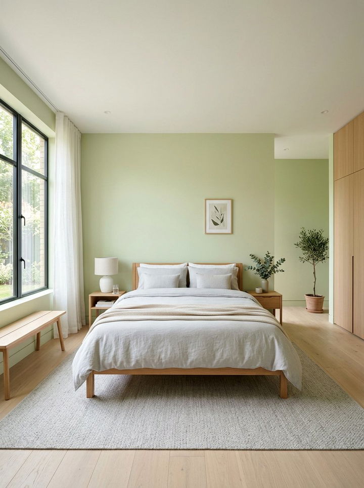 Pistachio Green Minimalist Bedroom - 30 bedroom green walls