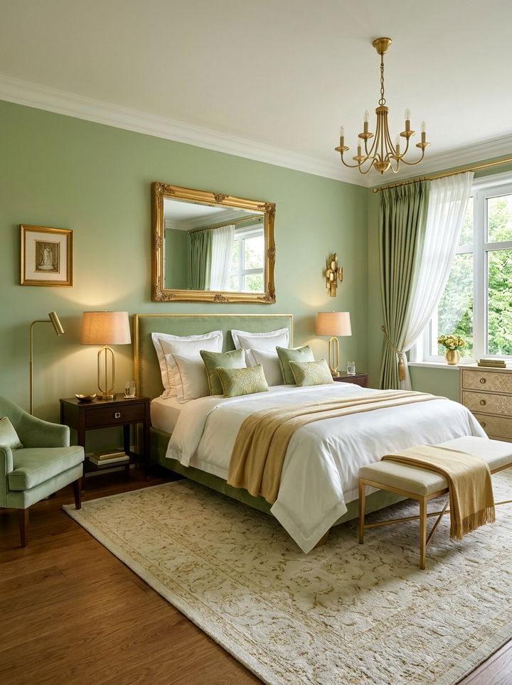 Pistachio and gold bedroom - 30 pistachio bedroom ideas