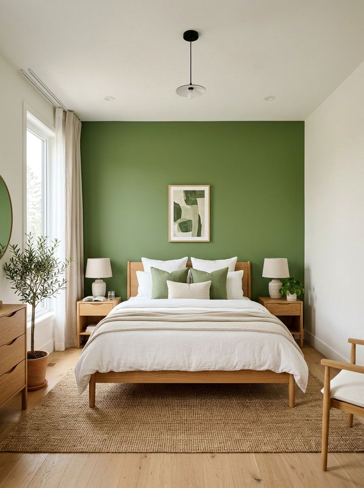Pistachio green accent wall - 30 pistachio bedroom ideas