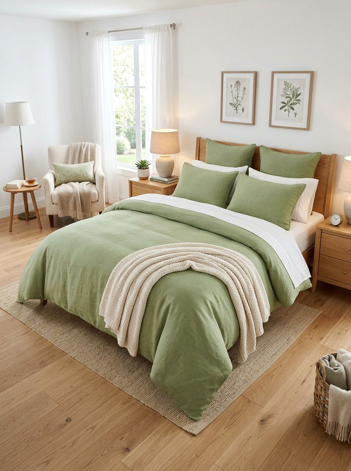 Pistachio green bedding - 30 pistachio bedroom ideas