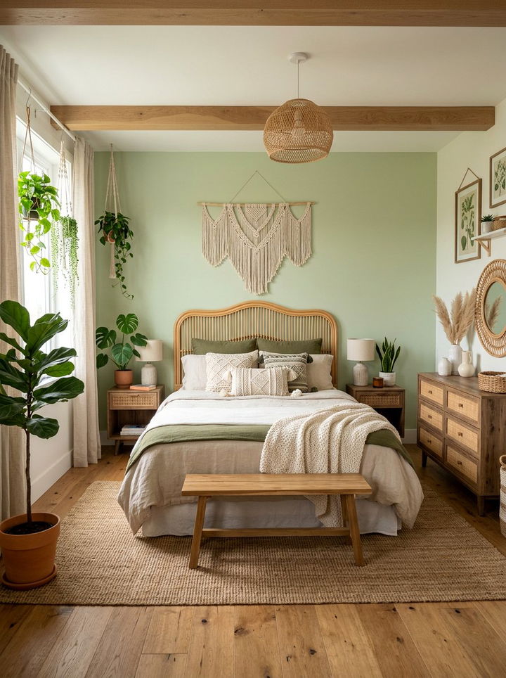 Pistachio green boho rustic bedroom - 30 rustic green bedroom ideas
