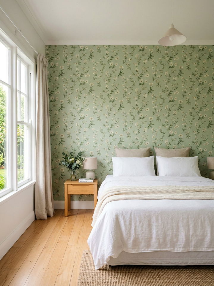 Pistachio green floral wallpaper - 30 pistachio bedroom ideas